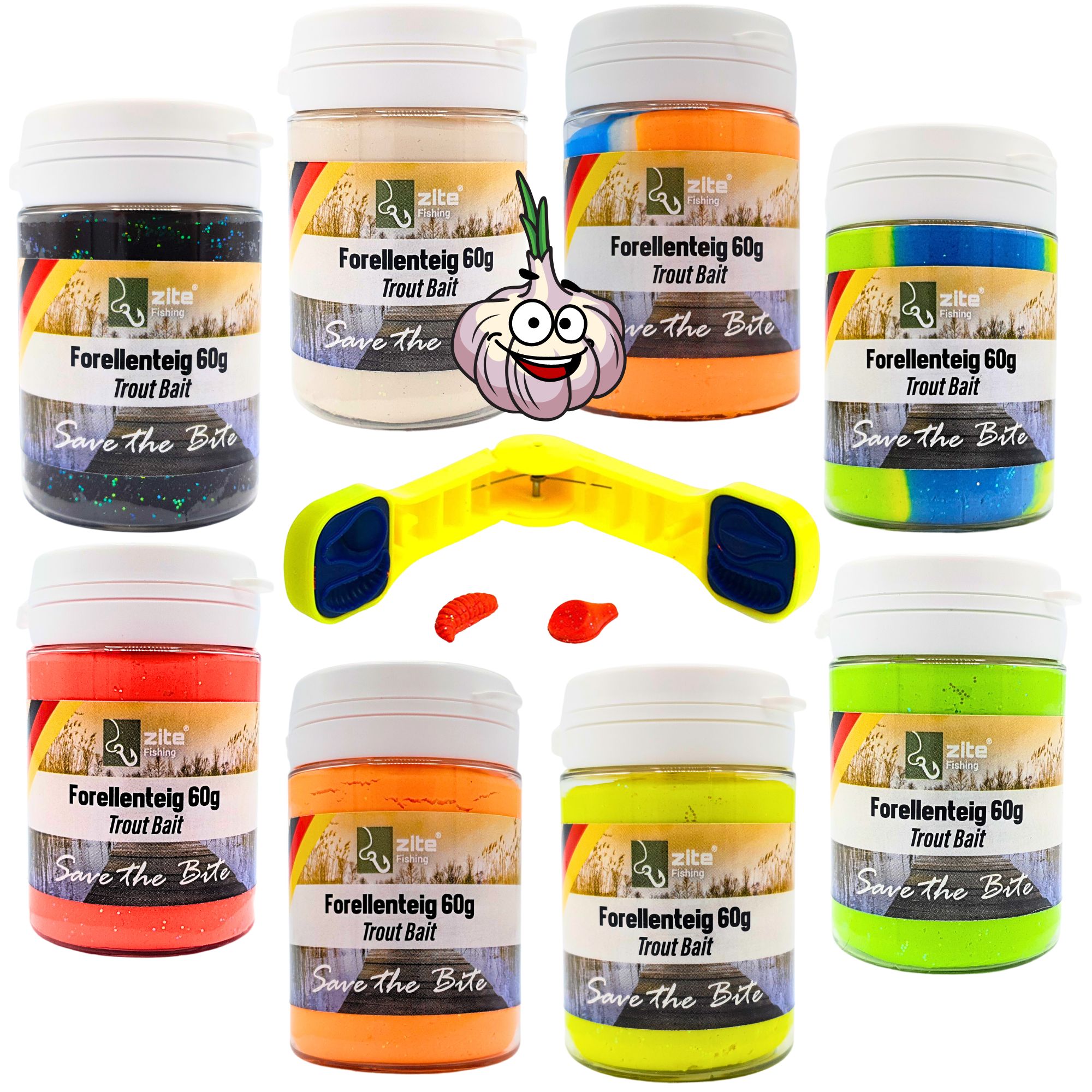 Forellenteig 60g – Knallige Glitterköder mit Knoblauch-Aroma – 8 Farben inkl. Forellenteig-Former 2in1 von Zite Fishing Forellenteig 60g – Knallige Glitterköder mit Knoblauch-Aroma – 8 Farben inkl. Forellenteig-Former 2in1 von Zite Fishing