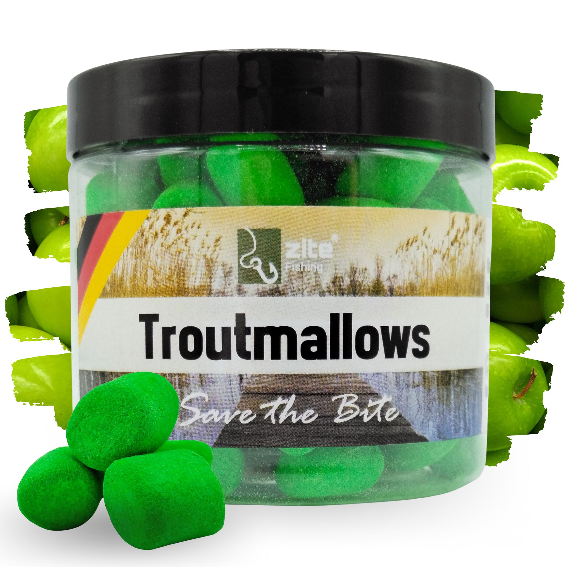 Marshmallow Köder Angeln Troutmallows grüner Apfel 40 g Zite Fishing Marshmallow Köder Angeln Troutmallows grüner Apfel 40 g Zite Fishing
