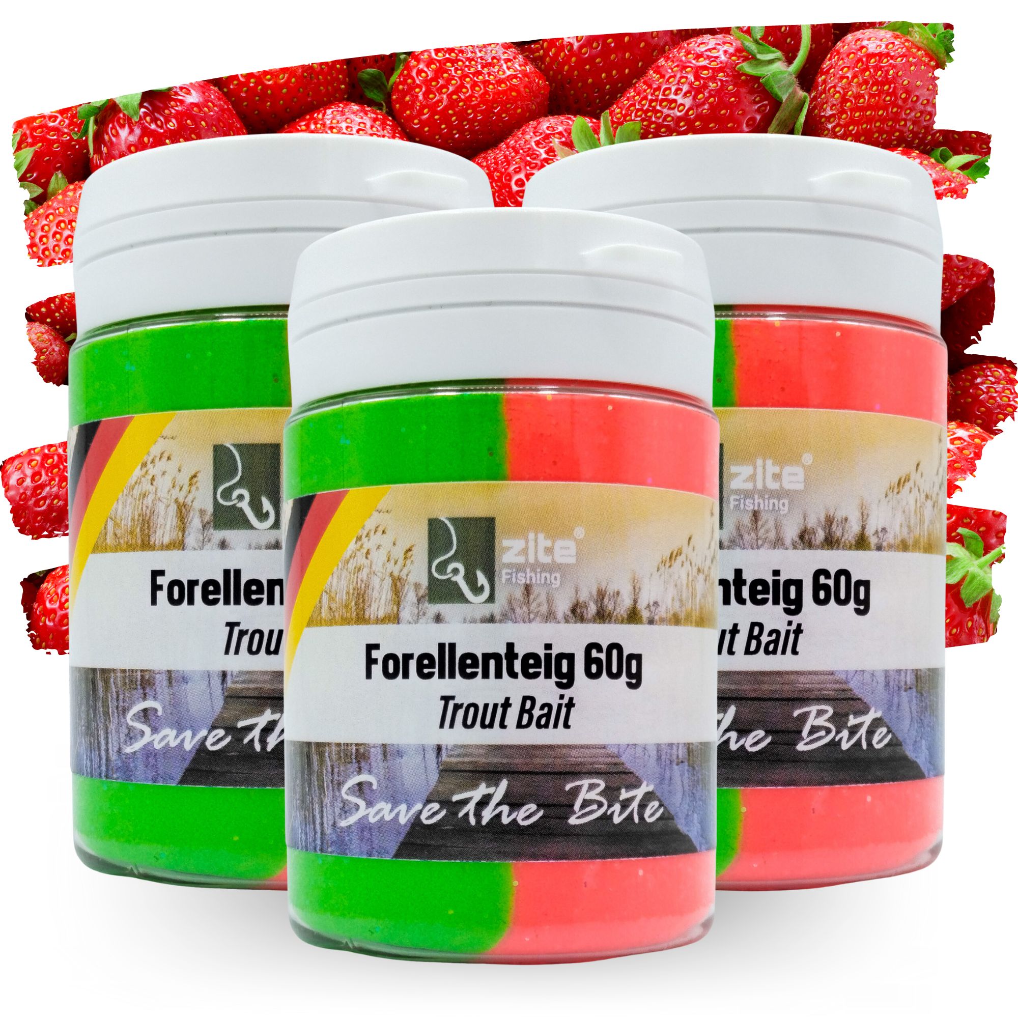 Strawberry Special Edition Forellenteig Set – 3x 60g unwiderstehliche rot/grüne Forellenpaste