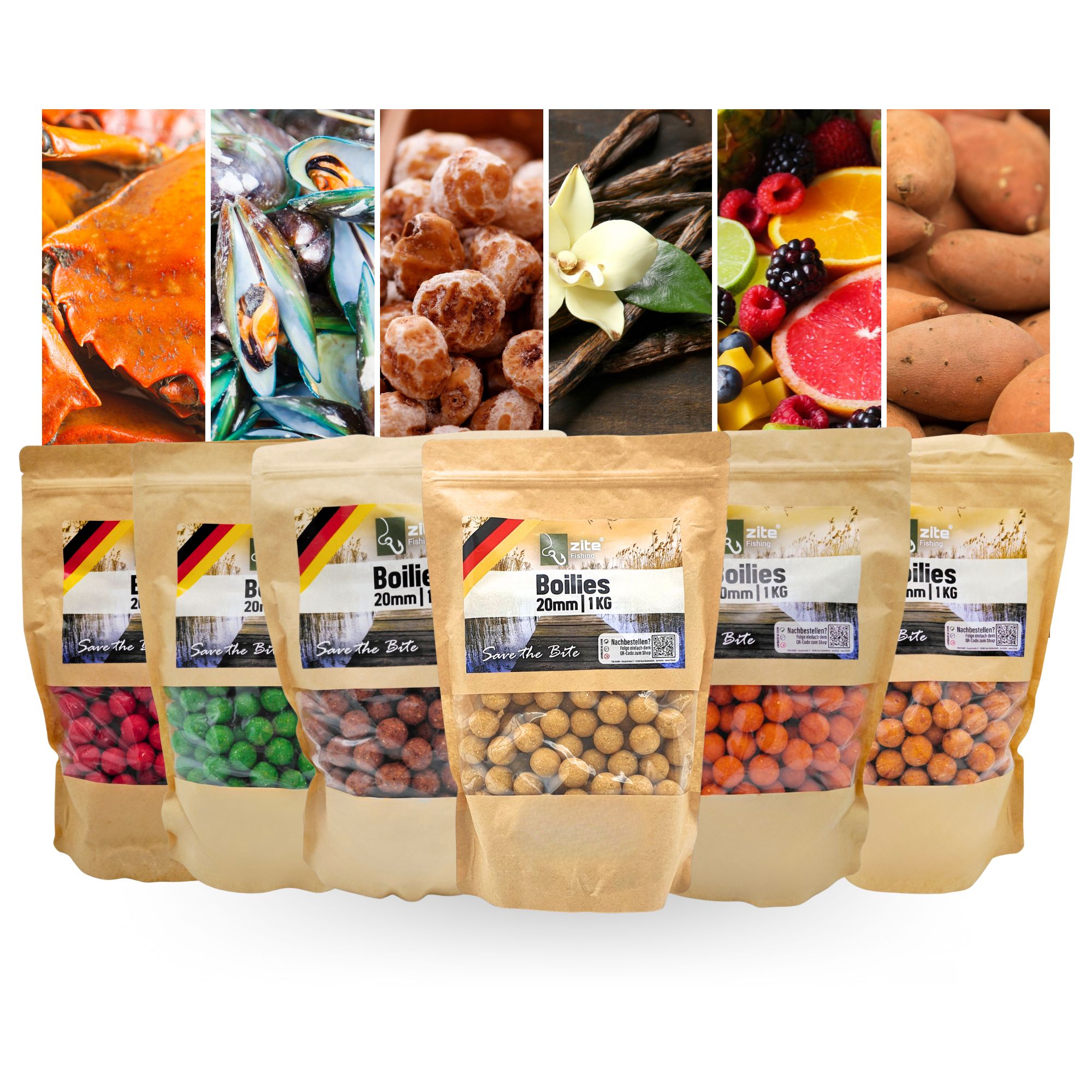 Zite Fishing Karpfen-Boilies 20mm Set – 6x 1kg Beutel in verschiedenen Aromen – Von Tigernuss bis Süßkartoffel/Chili Zite Fishing Karpfen-Boilies 20mm Set – 6x 1kg Beutel in verschiedenen Aromen – Von Tigernuss bis Süßkartoffel/Chili