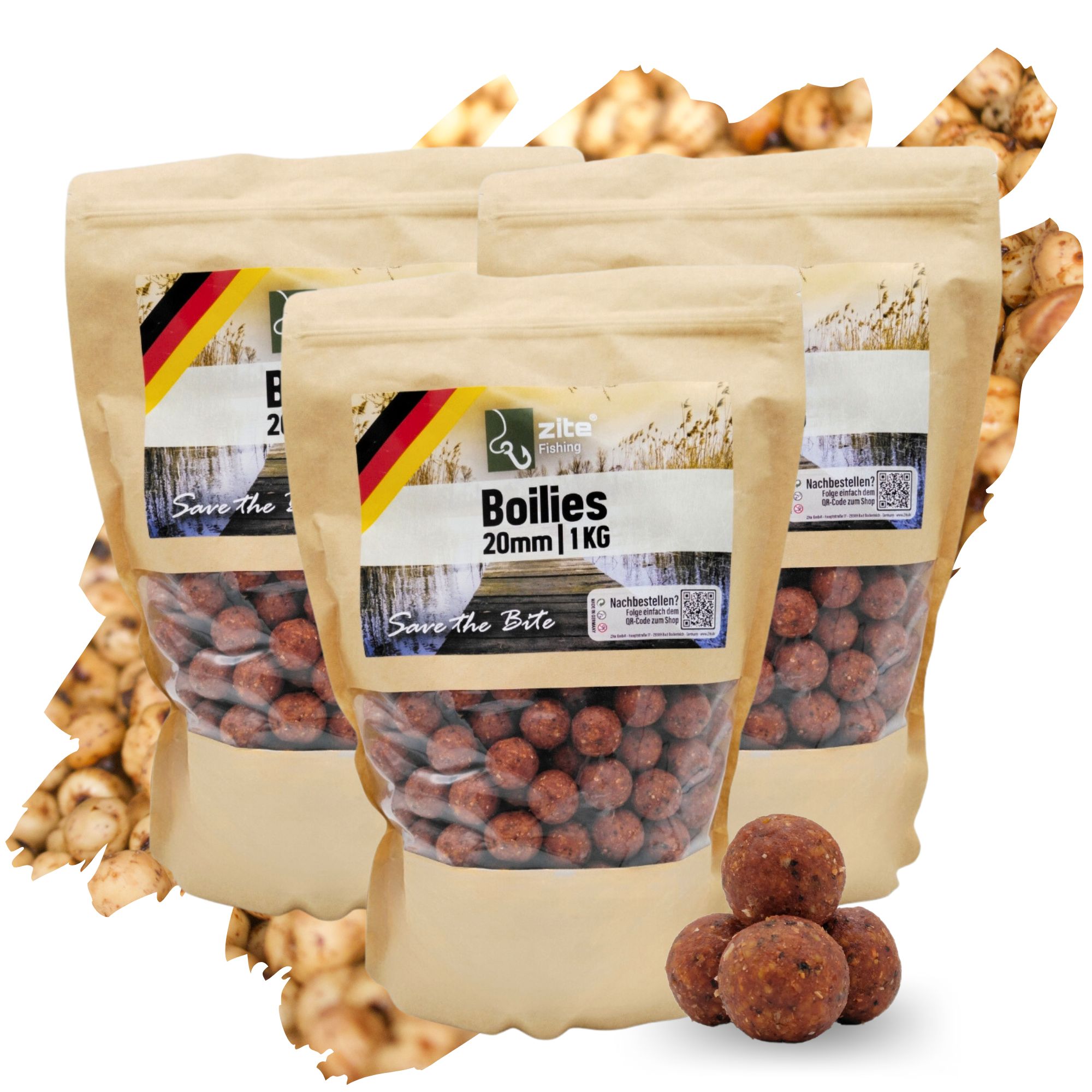 Zite Fishing 20mm Boilies Tigernuss Aroma  Angelköder fürs Karpfenangeln 3x1kg