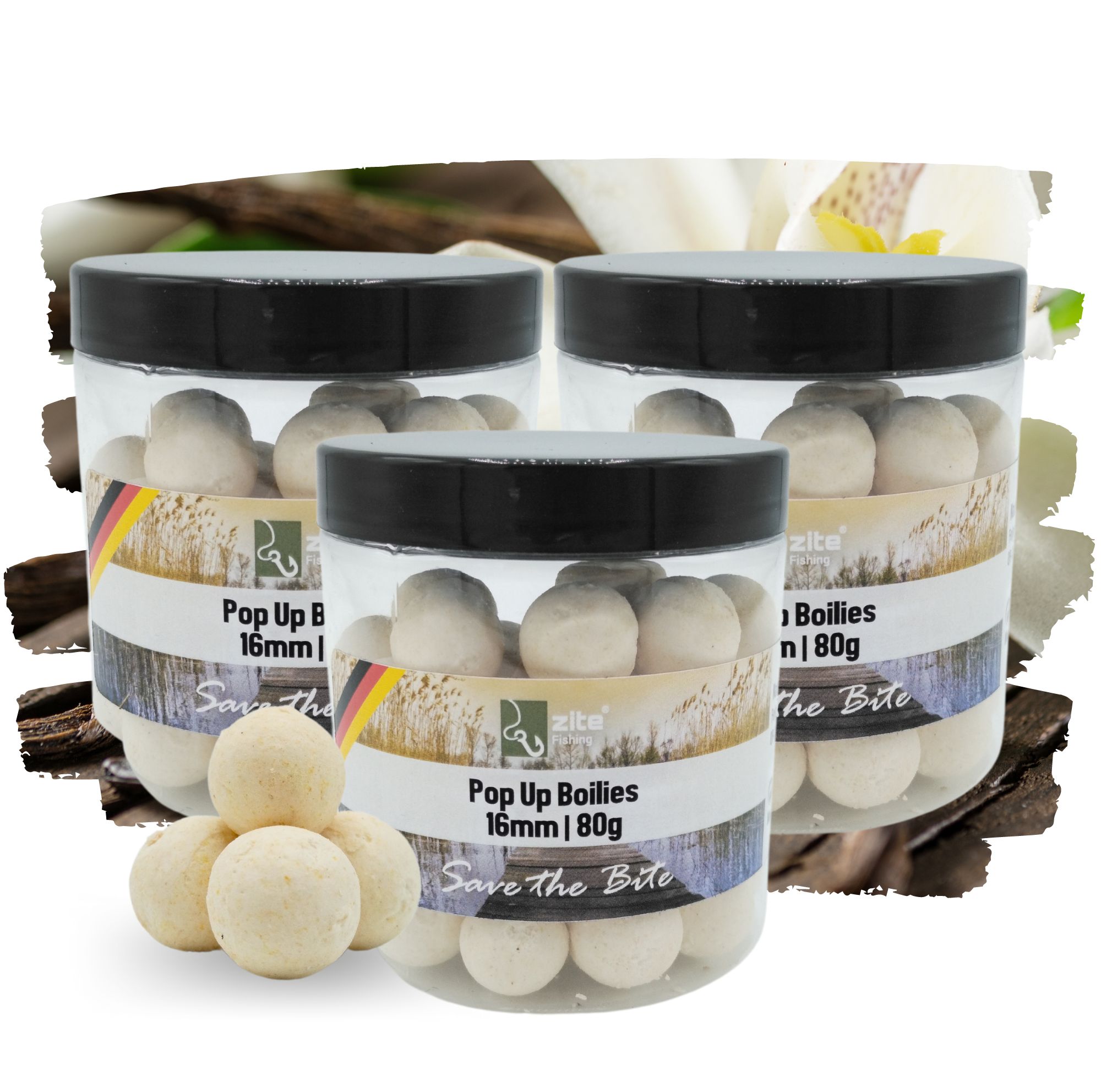 Zite Fishing 16mm Pop Up Boilie-Set Vanille Aroma 3x80g – Optimale Auftriebseigenschaften & Hochfängige Aromen