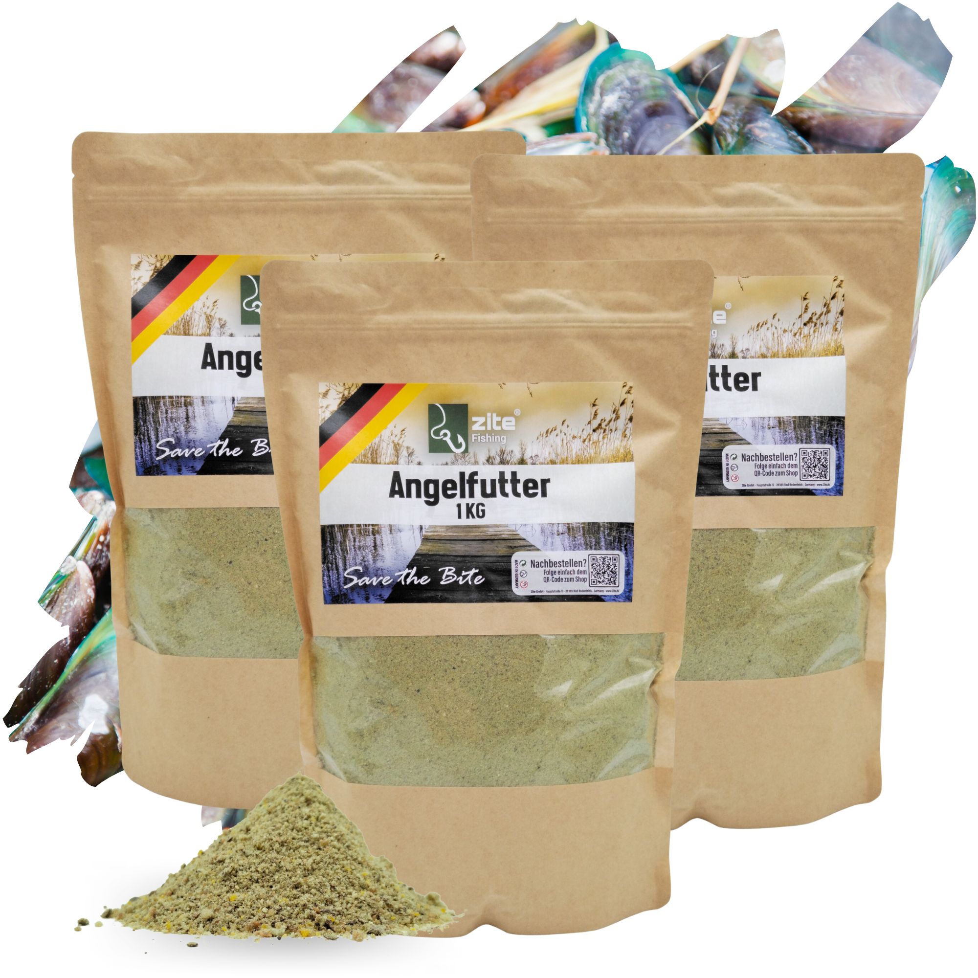 Zite Fishing 3x1kg Beutel Grundfutter Muschel – Fängiges Aroma & Optimale Wolkenbildung
