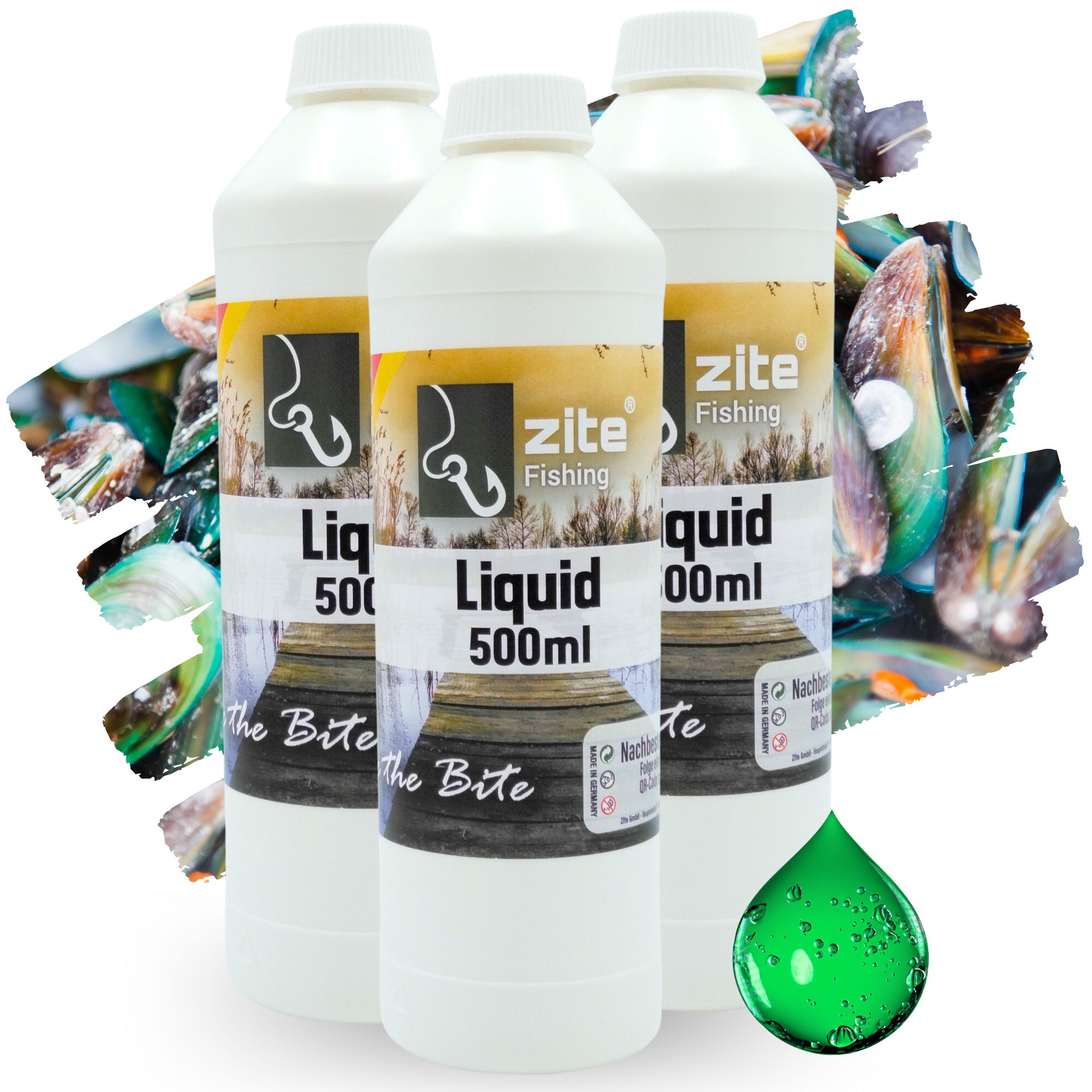 Zite Fishing Flüssigaroma 500 ml Muschel 3 Stück – naturreines Karpfen Liquid – Universell einsetzbar