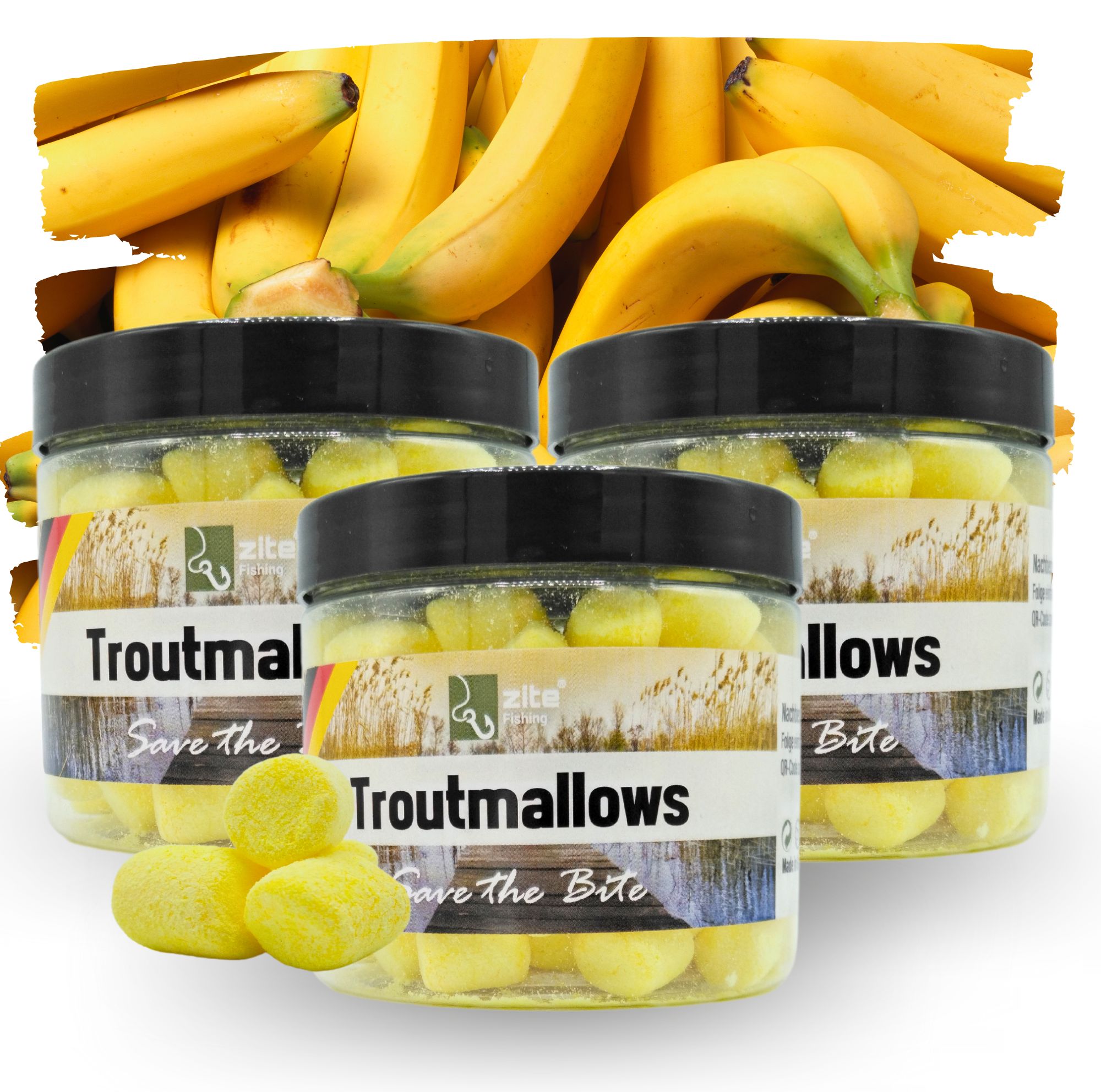 Zite Fishing Troutmallows-Set Banane gelb 3x40g Forellenköder