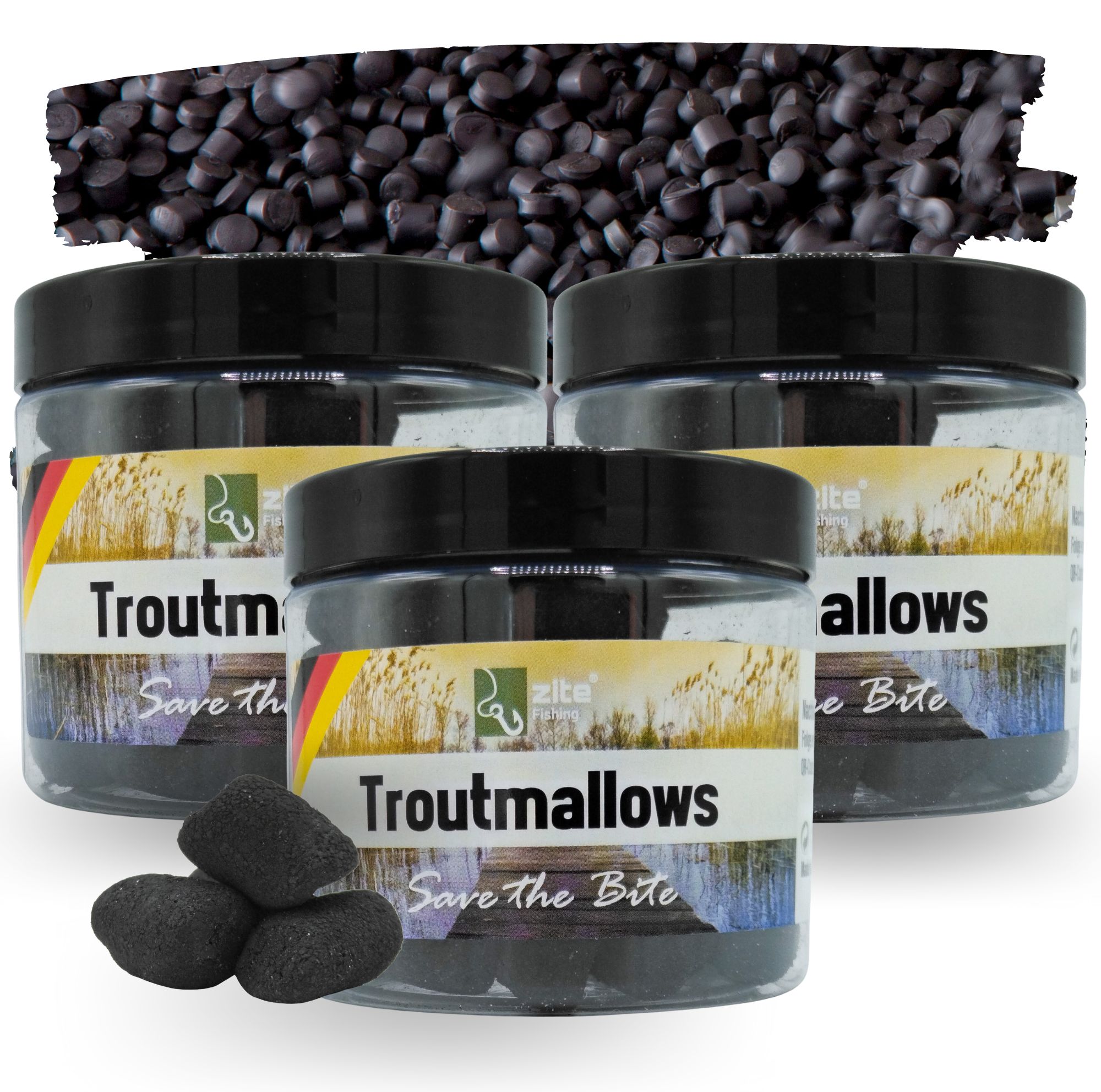 Zite Fishing Troutmallows-Set Pellet schwarz 3x40g Forellenköder
