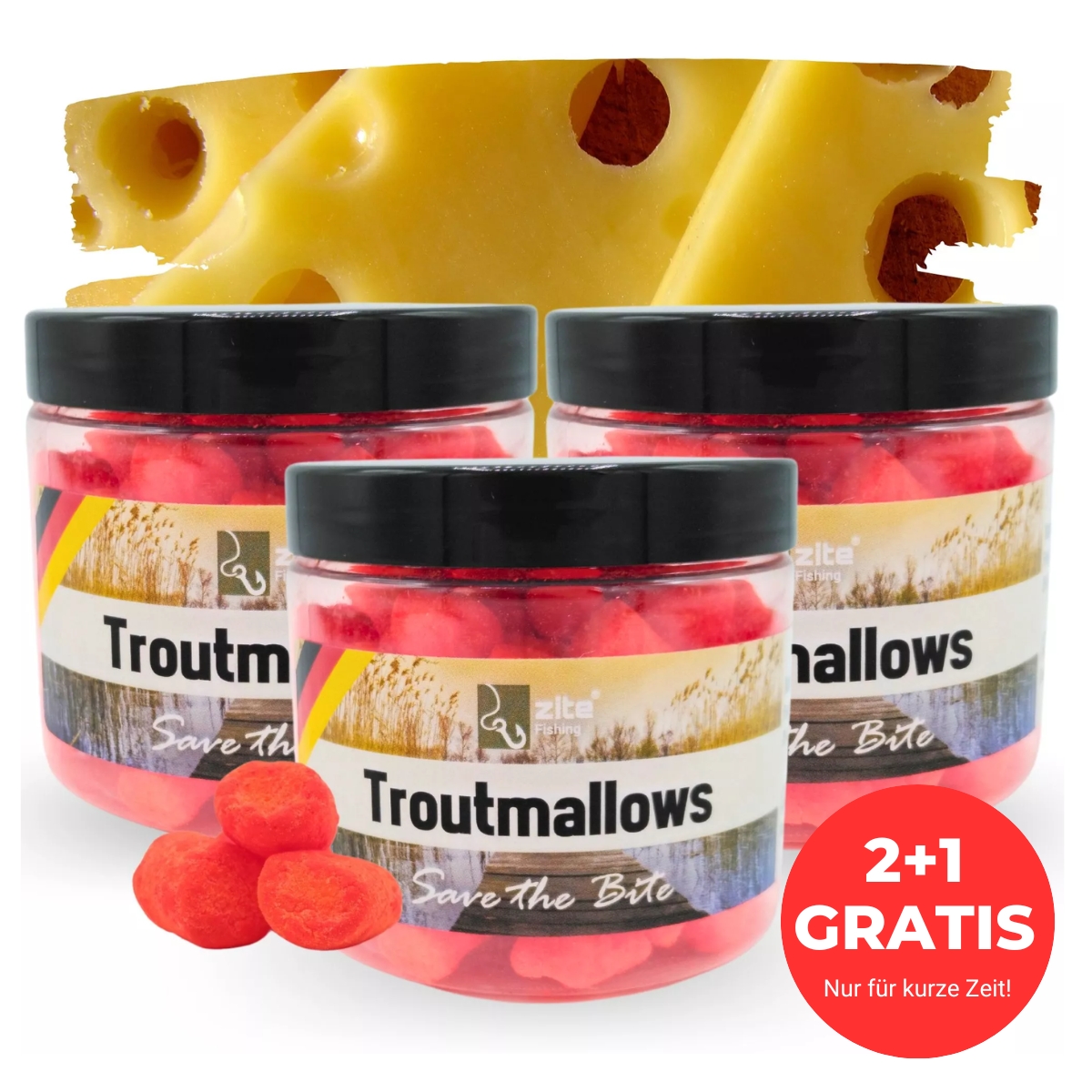Zite Fishing Troutmallows-Set Käse orange 3x40g Forellenköder