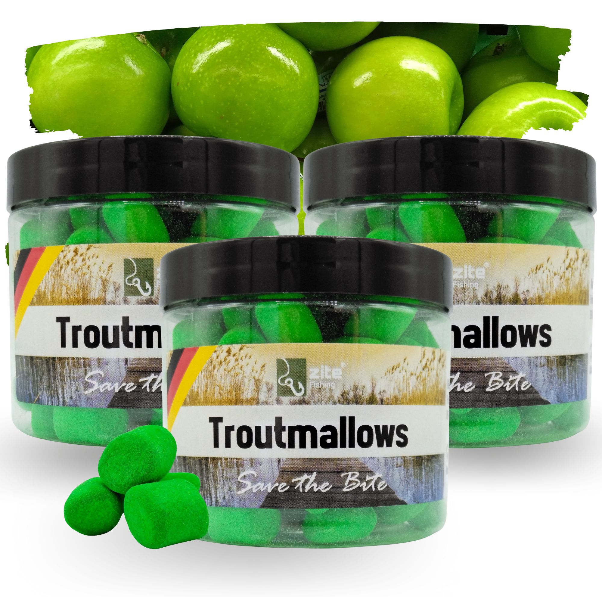 Zite Fishing Troutmallows-Set Apfel grün 3x40g Forellenköder