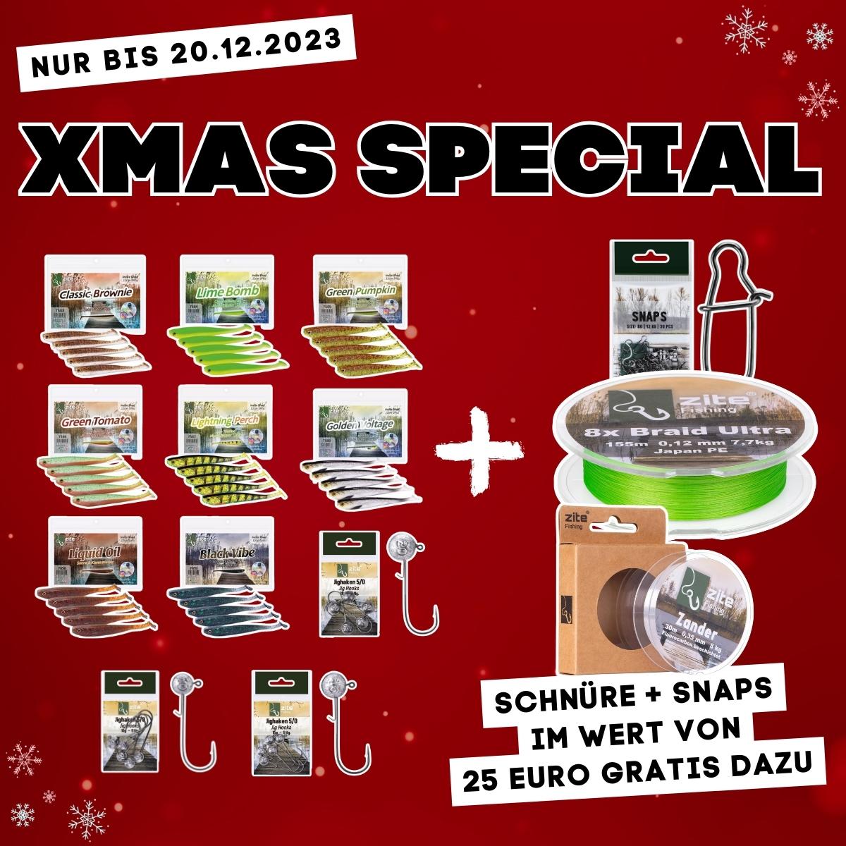 XMAS SPECIAL: 40 Inzite Shad Gummifische 15 Jighaken + GRATIS Schnur & Snaps