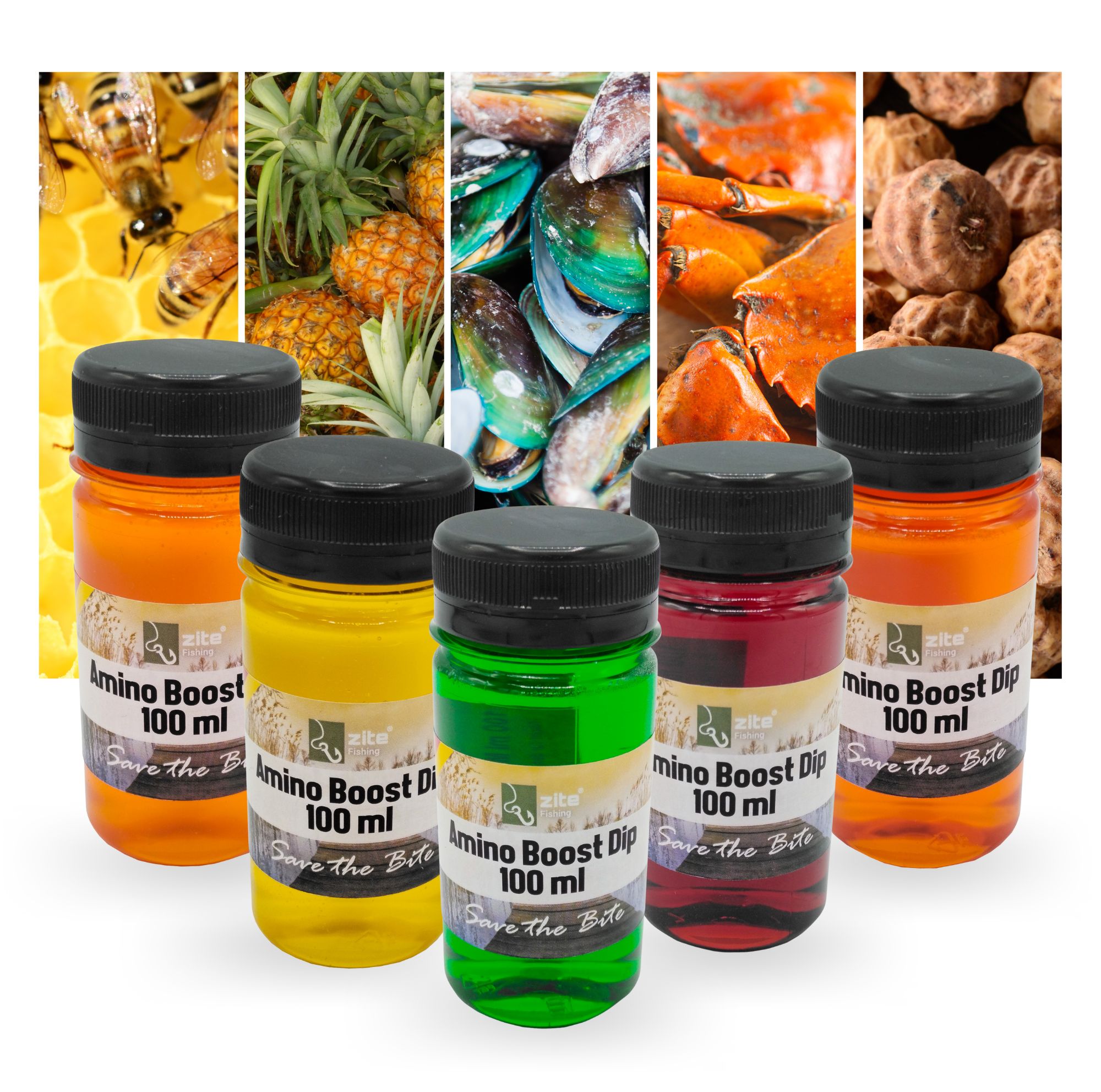Zite Fishing Amino Boost Dip Set 5×100 ml – Intensiv & Schnelleinziehend – Für Boilies, Mais & Pellets