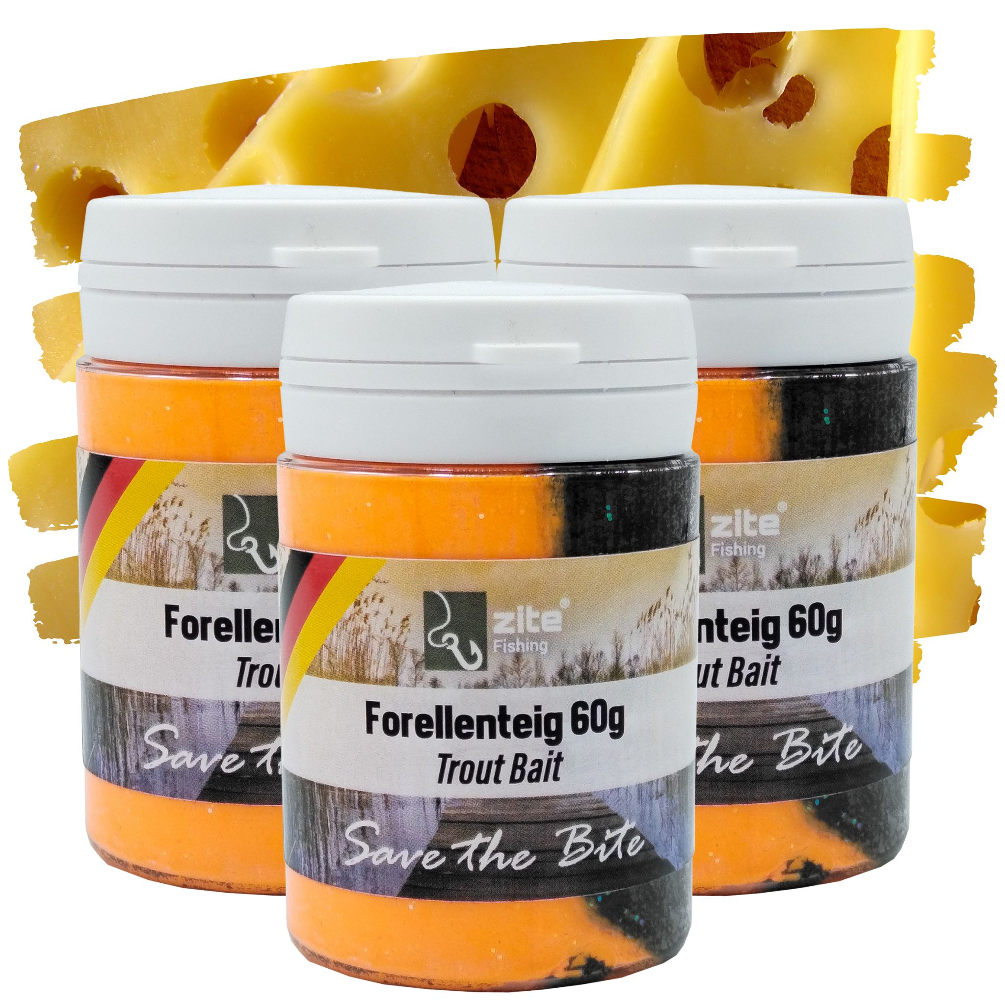 Zite Fishing Forellenteig Set Käse schwarz/orange 3×60 g