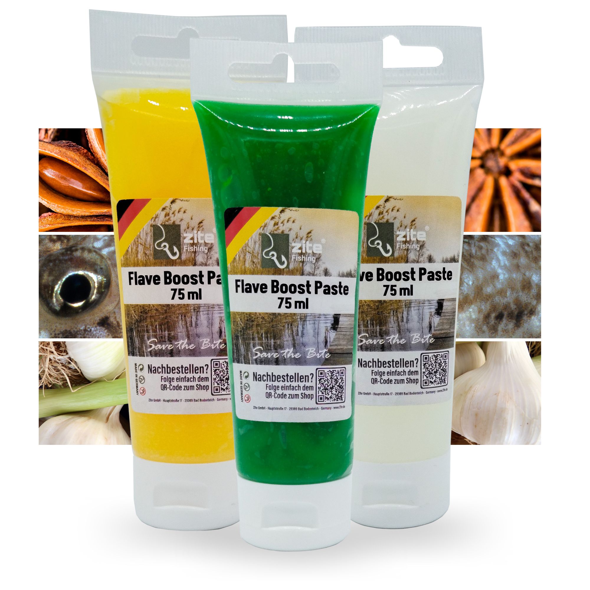 Flave Boost UV Aroma Gummiköder Pasten Set Knoblauch Anis Grundel 3×75 ml