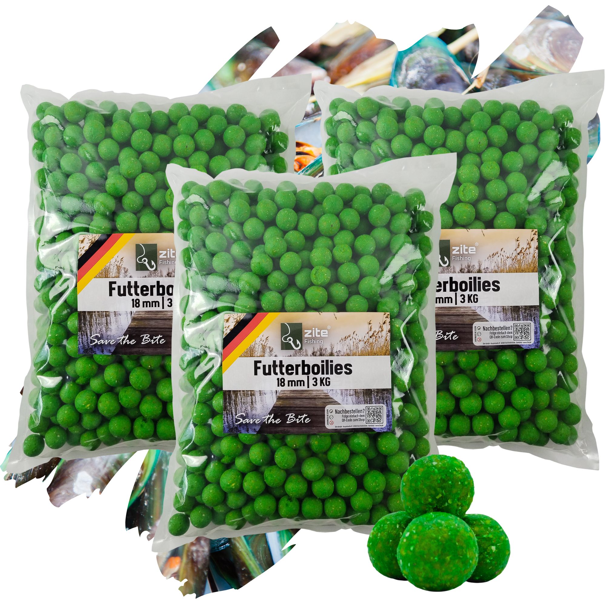 Zite Fishing Futterboilies Muschel grün 18 mm 3×3 kg Zite Fishing Futterboilies Muschel grün 18 mm 3×3 kg