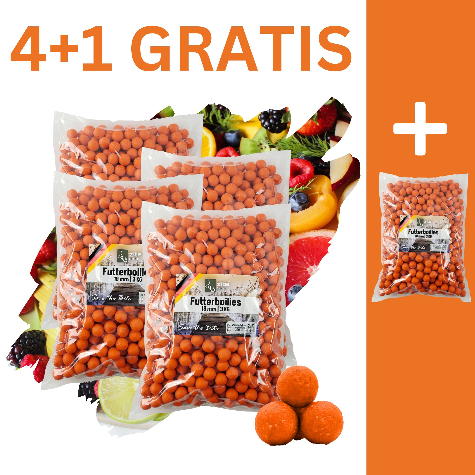 Zite Fishing Futterboilies Tutti Frutti orange 18 mm 5x 3 kg 4+1 GRATIS Zite Fishing Futterboilies Tutti Frutti orange 18 mm 5x 3 kg 4+1 GRATIS