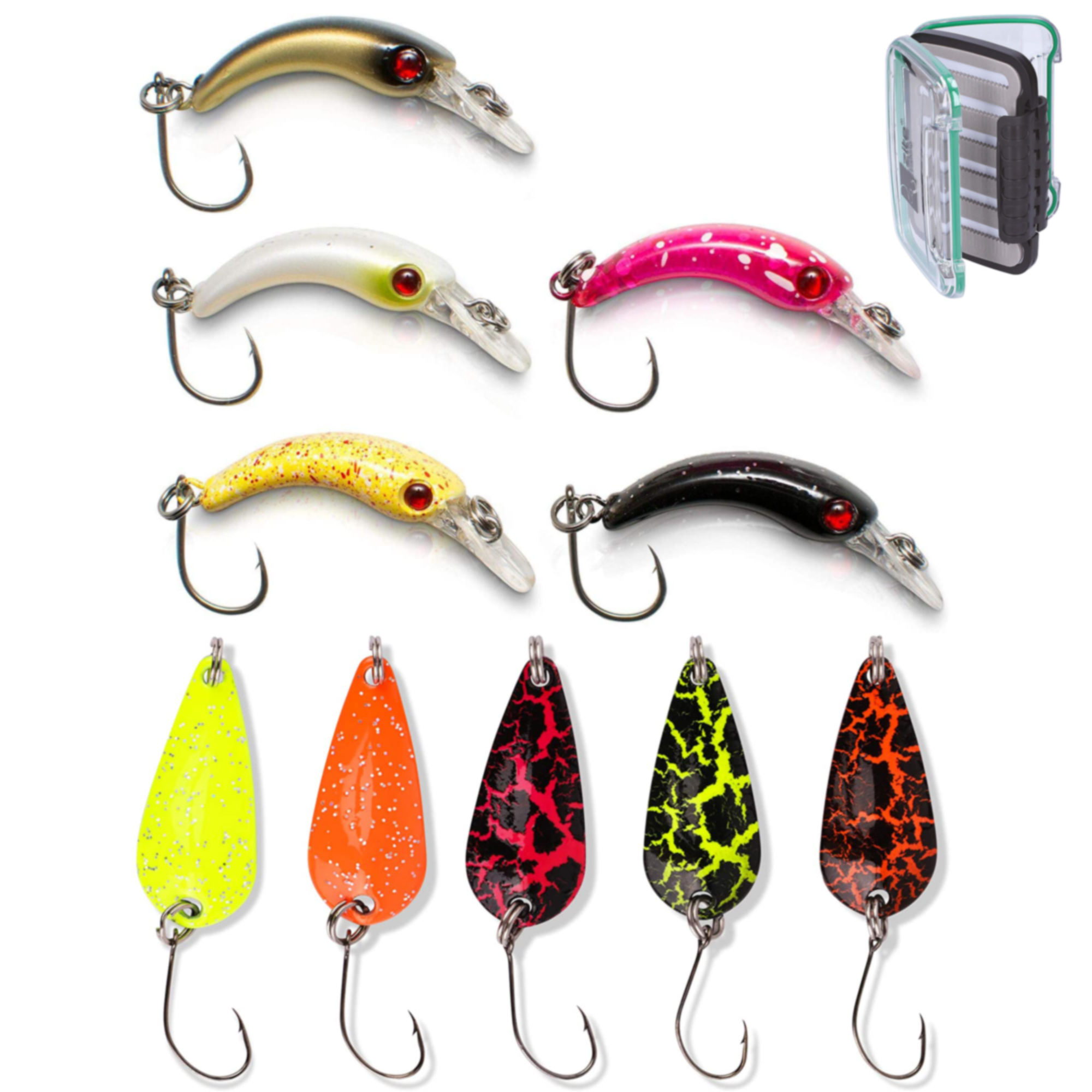 Top Forellen Spoons Forellenwobbler Köderbox Set 11-tlg Zite Fishing
