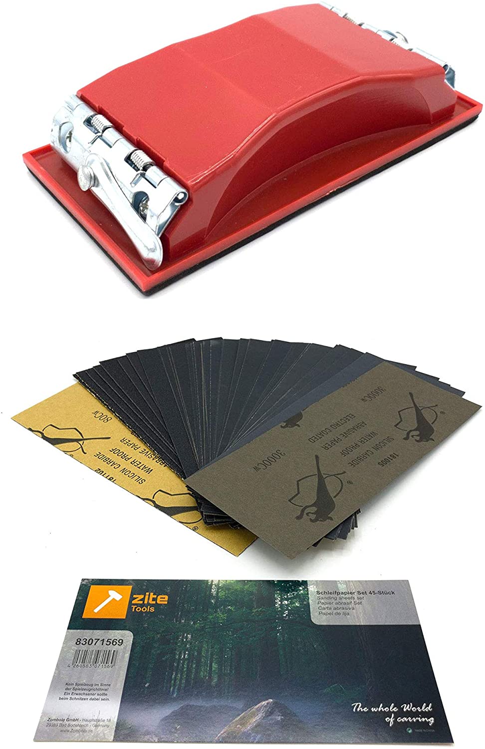 Zite Tools Profi Schleifpapierset mit Sandpapierhalter