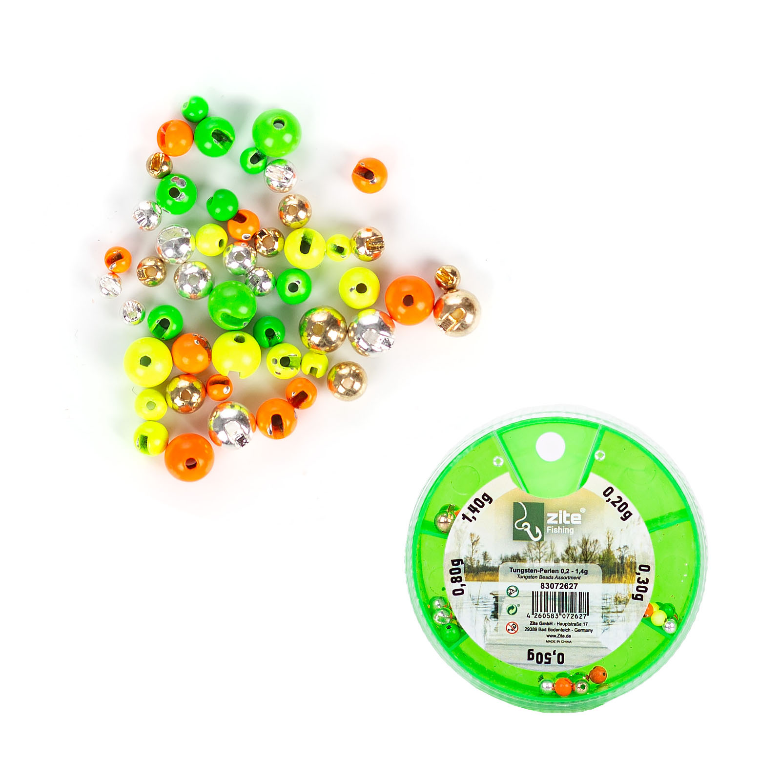 Tungsten Beads Schlitz Perlen Set 5 Farben 0,2-1,4g 50 STK Zite Fishing