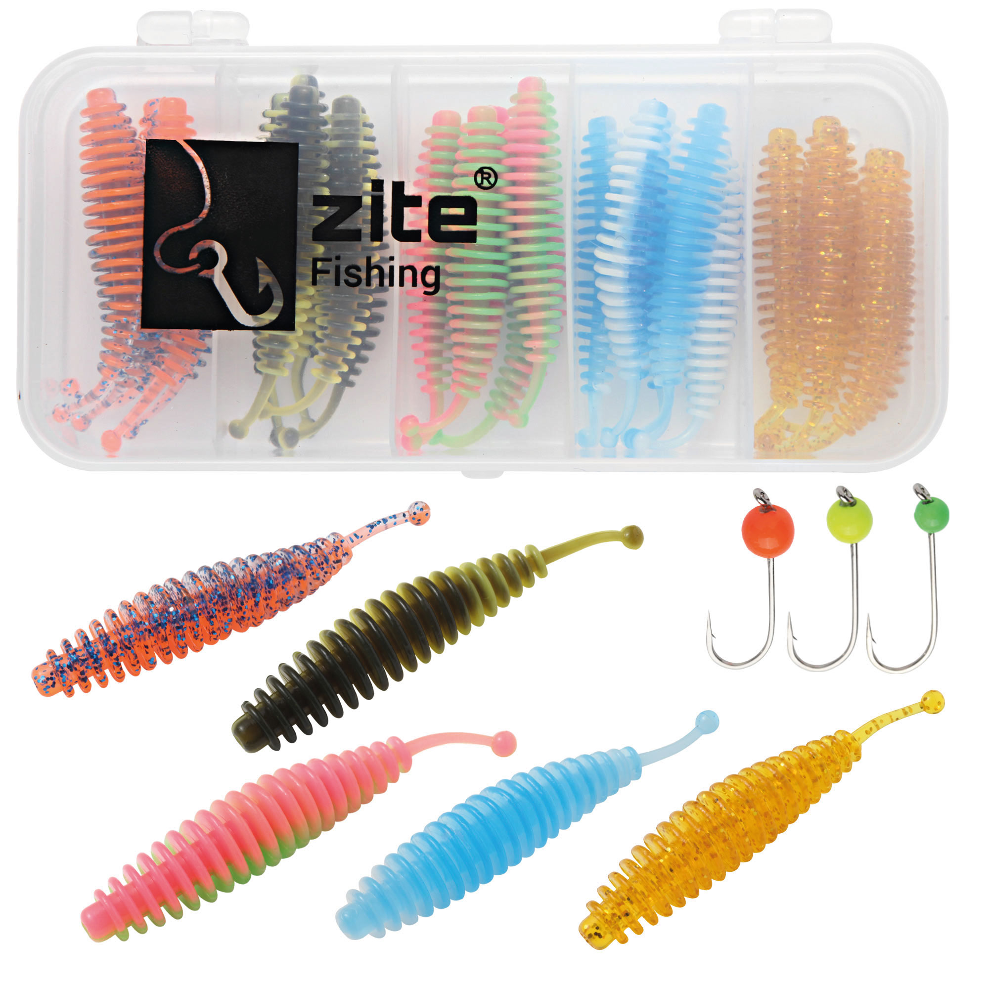 Forellenwürmer 5,5 cm 25 Stück mit 3 Tungstenhaken Zite Fishing