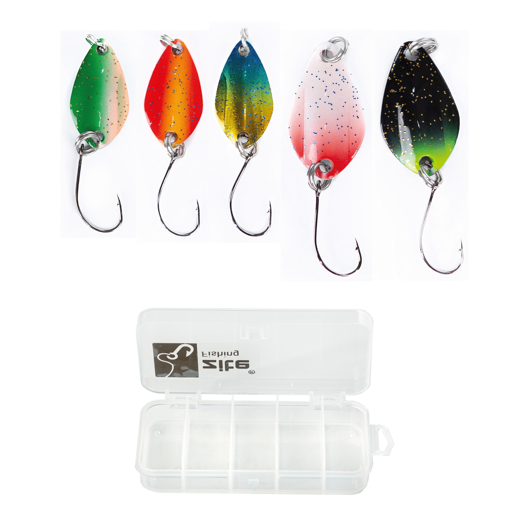 Mini Forellen Spoon Set 5-teilig 1,2-2g mit Köderbox Zite Fishing