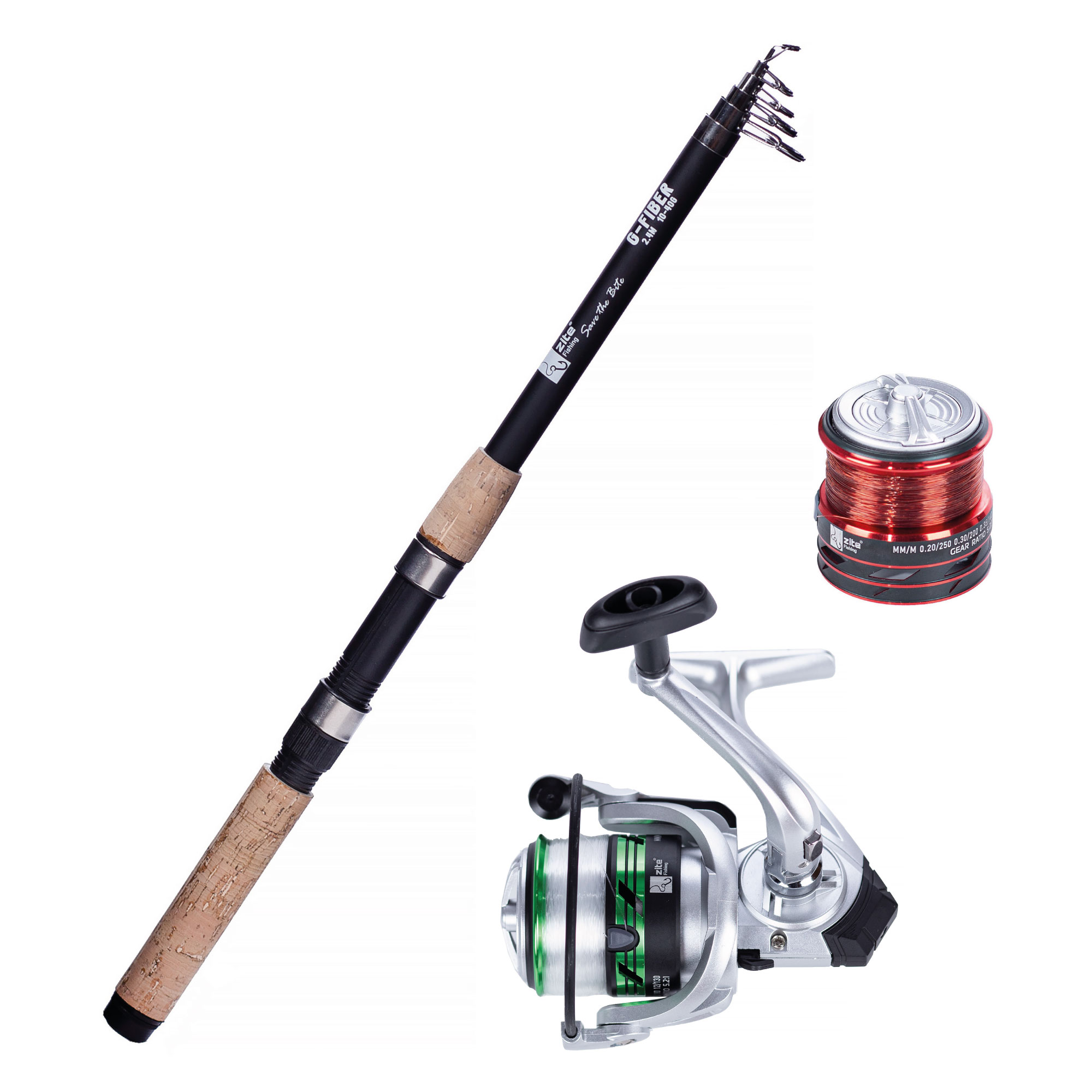Angelset Forelle Teleskoprute 2,40m + Rolle mit Schnur bespult und Ersatzspule Zite Fishing