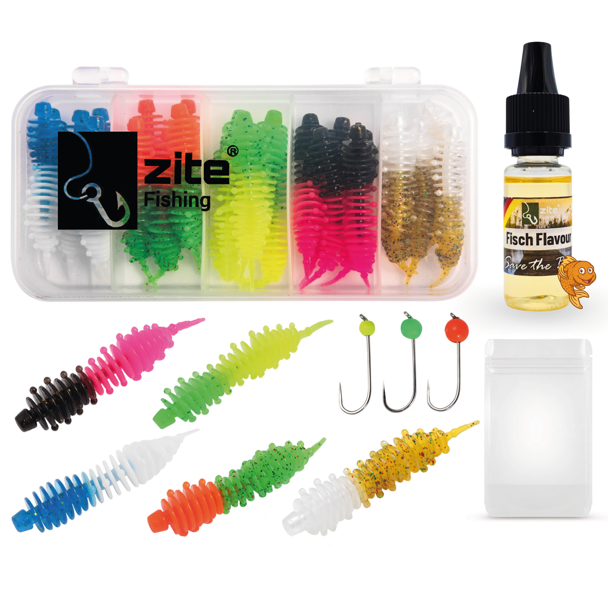 Zite Fishing Gummiwürmer(Lang) mit Tungstenhaken + 10 ml Dosierflasche(Fisch) Zite Fishing Gummiwürmer(Lang) mit Tungstenhaken + 10 ml Dosierflasche(Fisch)
