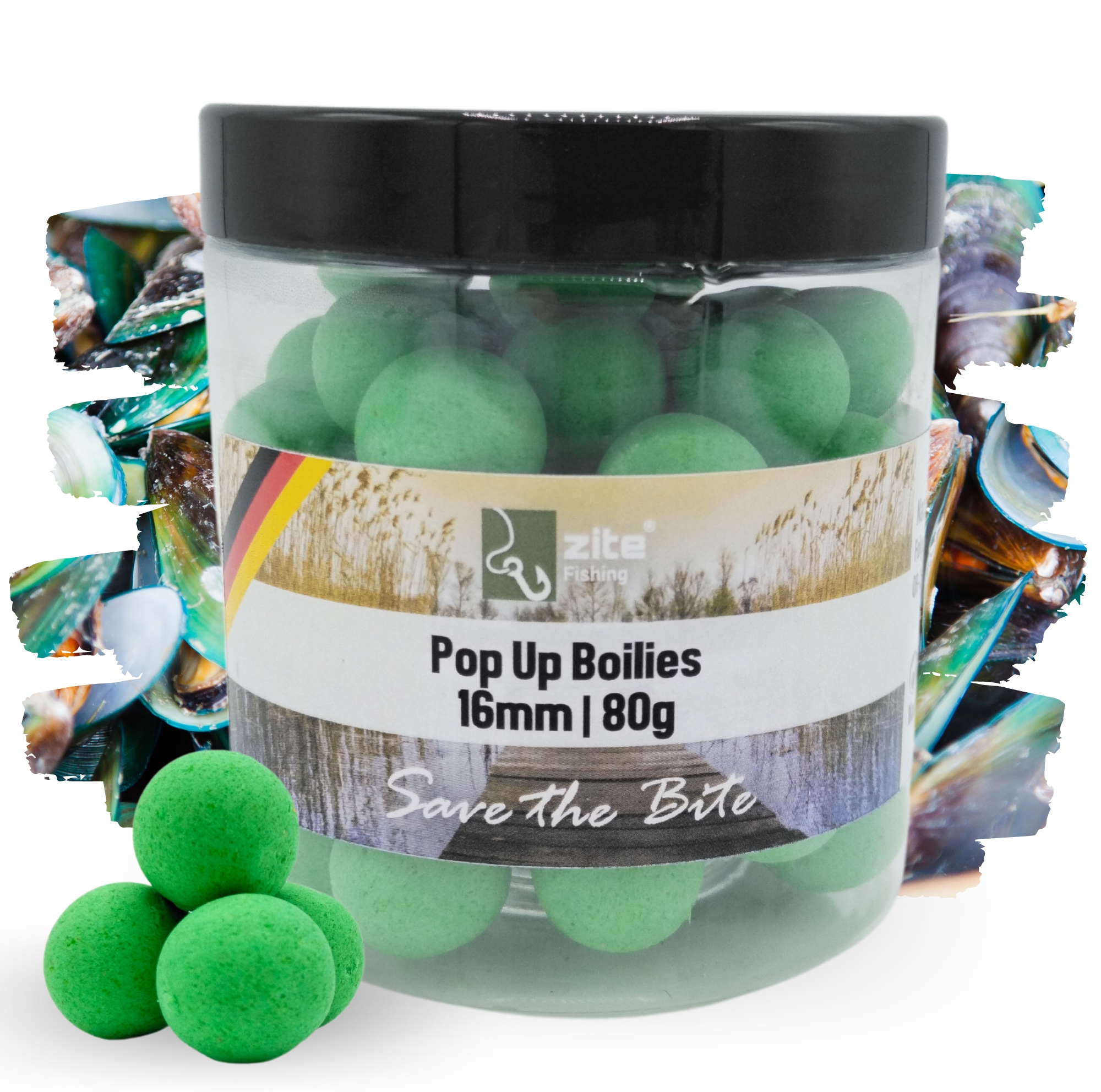 16mm Pop-Up Boilies mit Muschelaroma von Zite Fishing