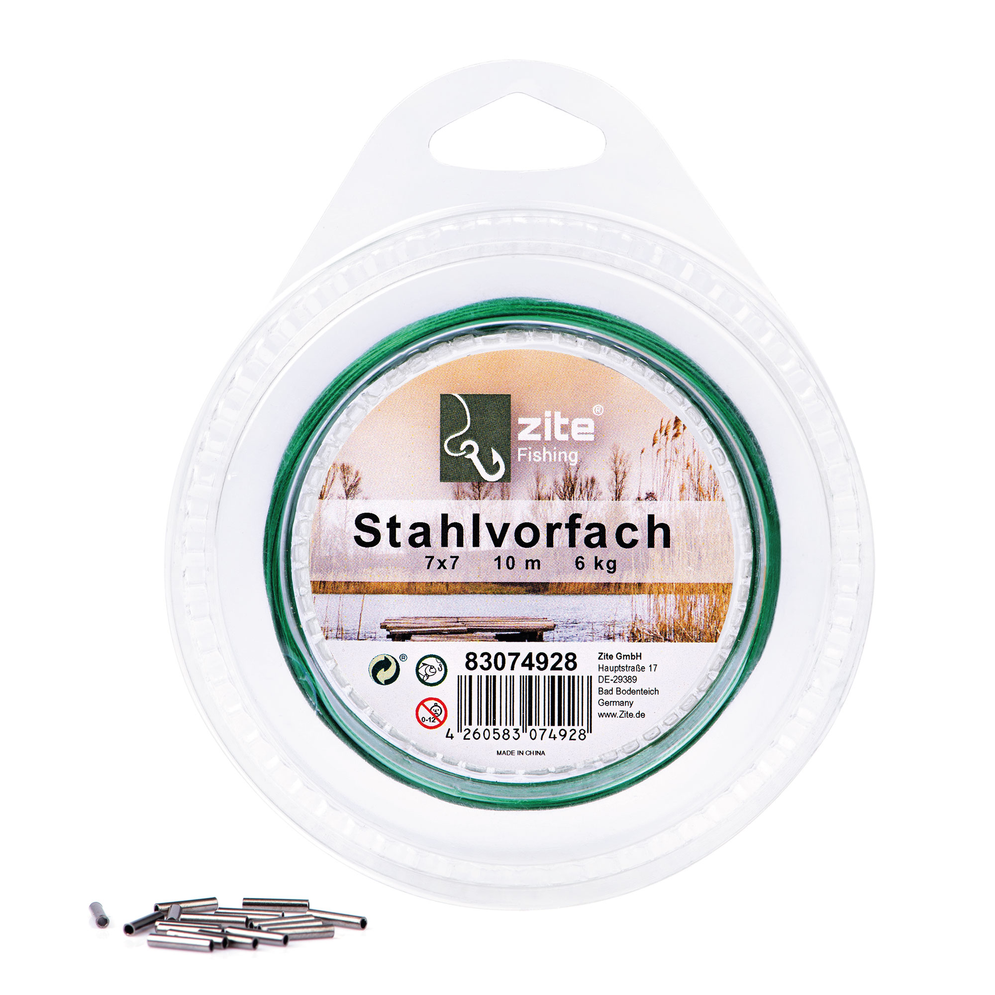 Stahlvorfach 10m auf Rolle 6 kg + Klemmhülsen Zite Fishing