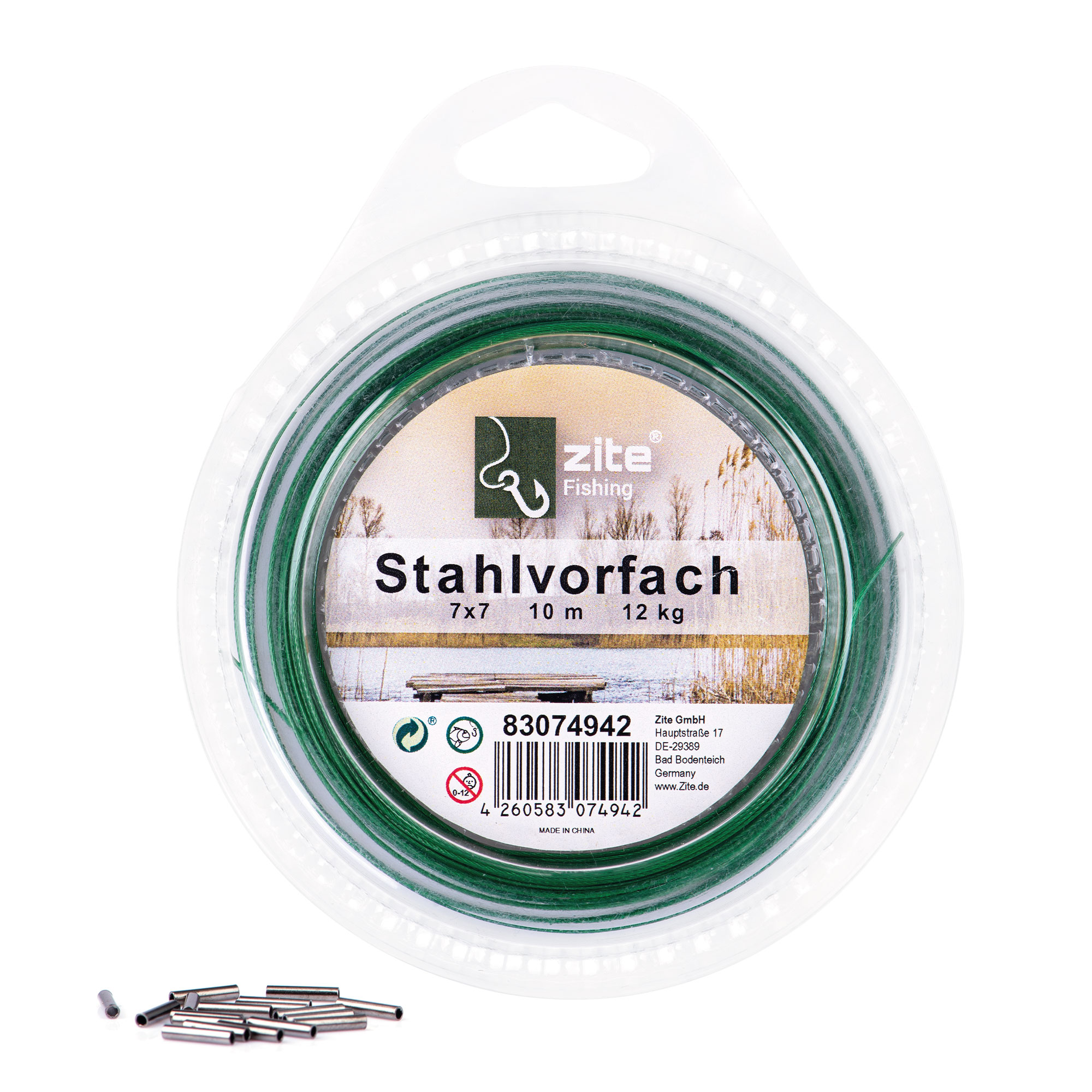 Stahlvorfach Raubfisch Angeln auf 10m Rolle 12 kg mit Quetschhülsen Zite Fishing