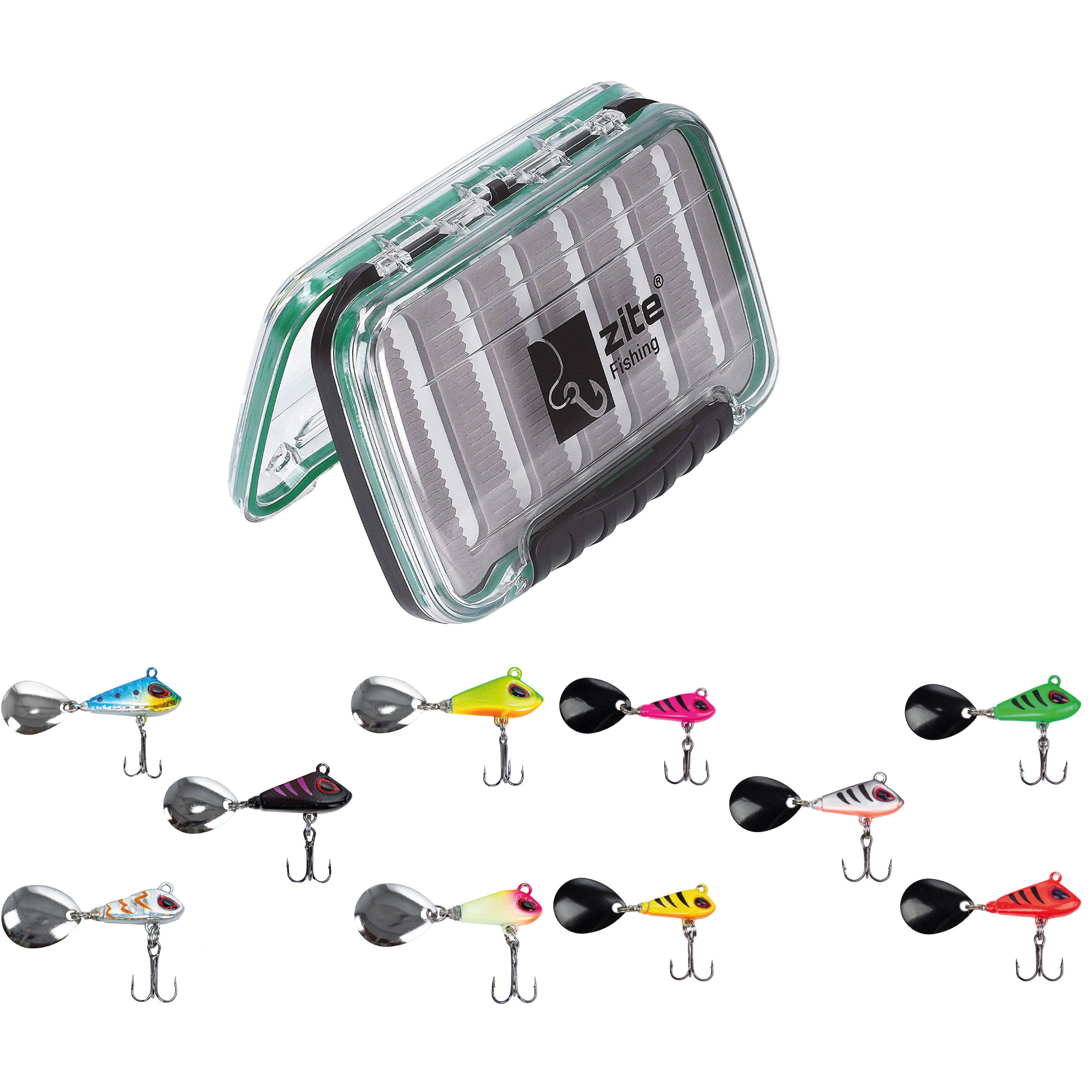 Zite Fishing Barsch-Jigspinner Set mit passender Köderbox Zite Fishing Barsch-Jigspinner Set mit passender Köderbox