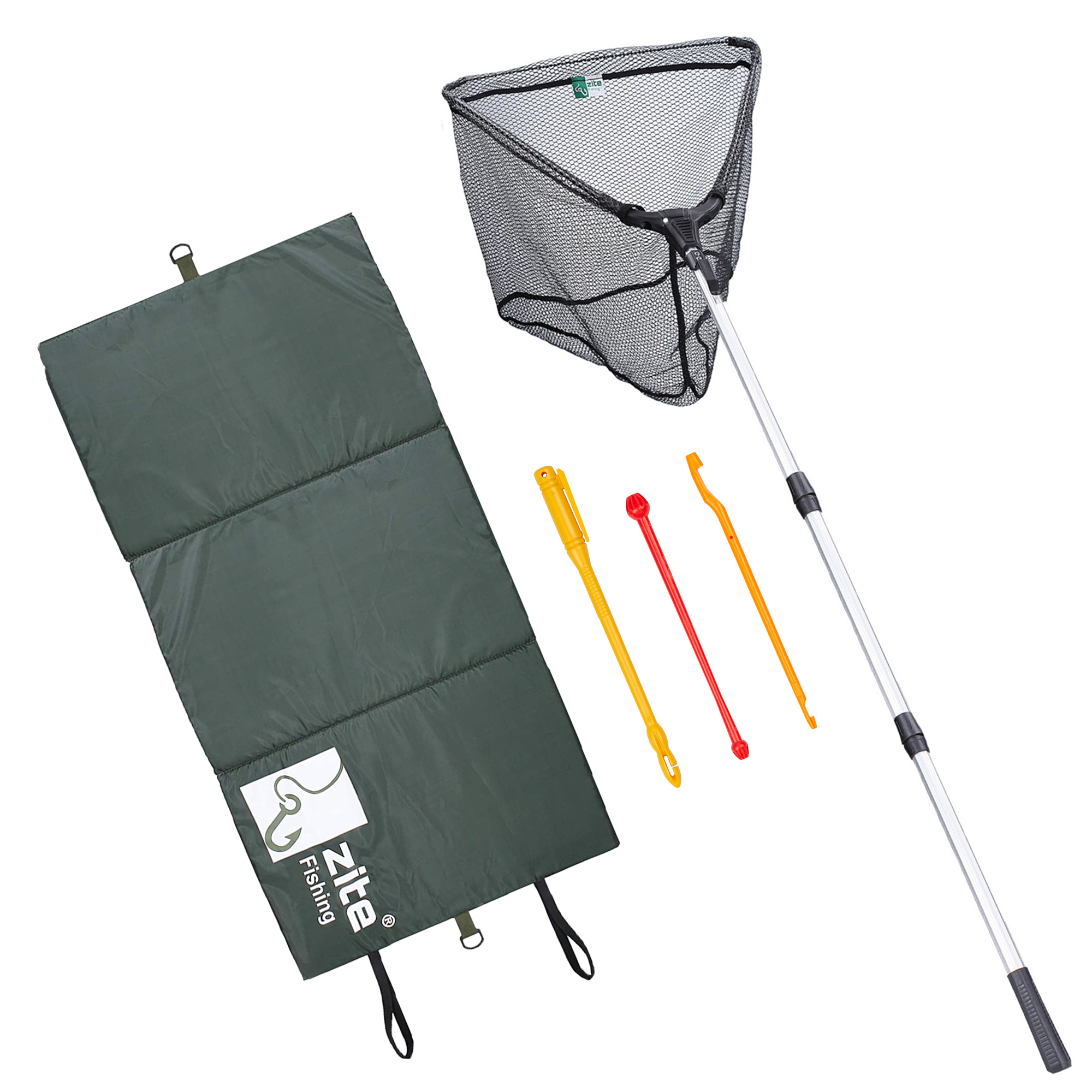 Zite Fishing Kescher 2,10 m + Abhakmatte 100 x 60 cm + Hakenlöser 3 Stück Zite Fishing Kescher 2,10 m + Abhakmatte 100 x 60 cm + Hakenlöser 3 Stück