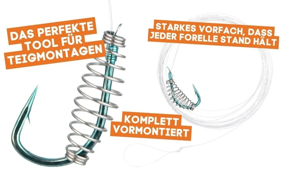 Teighaken Forellenteig Vorfachhaken - 10 gebundene Haken 200 cm 0,18 mm - Größe 12 - Zite Fishing - Detaillierte Übersicht