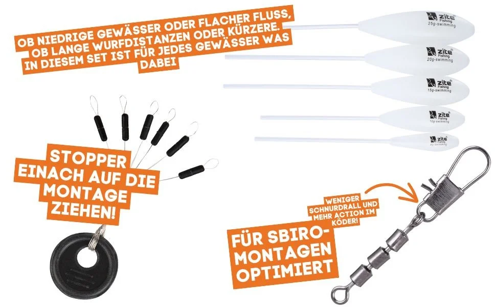 Sbirolino Starter-Box Halbsinkend & Schwimmend, Vorfachhaken, Wirbel & mehr Forellen-Angeln - Detaillierte Übersicht
