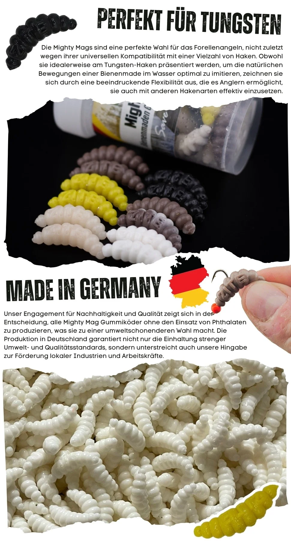 Mighty Mag Bienenmade Natur Mix Käse Gummiköder Forelle 2,8 cm 12 Stück - Detaillierte Übersicht
