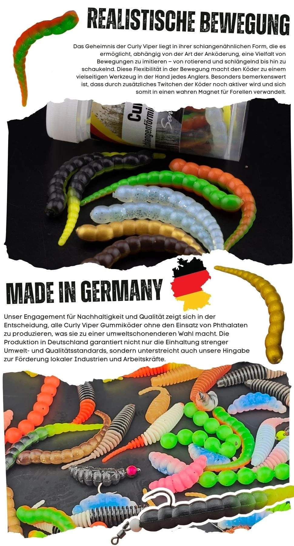 Curly Viper Allround Mix Knoblauch 6,5 cm Rotationsköder Forelle 8 Stück - Detaillierte Übersicht
