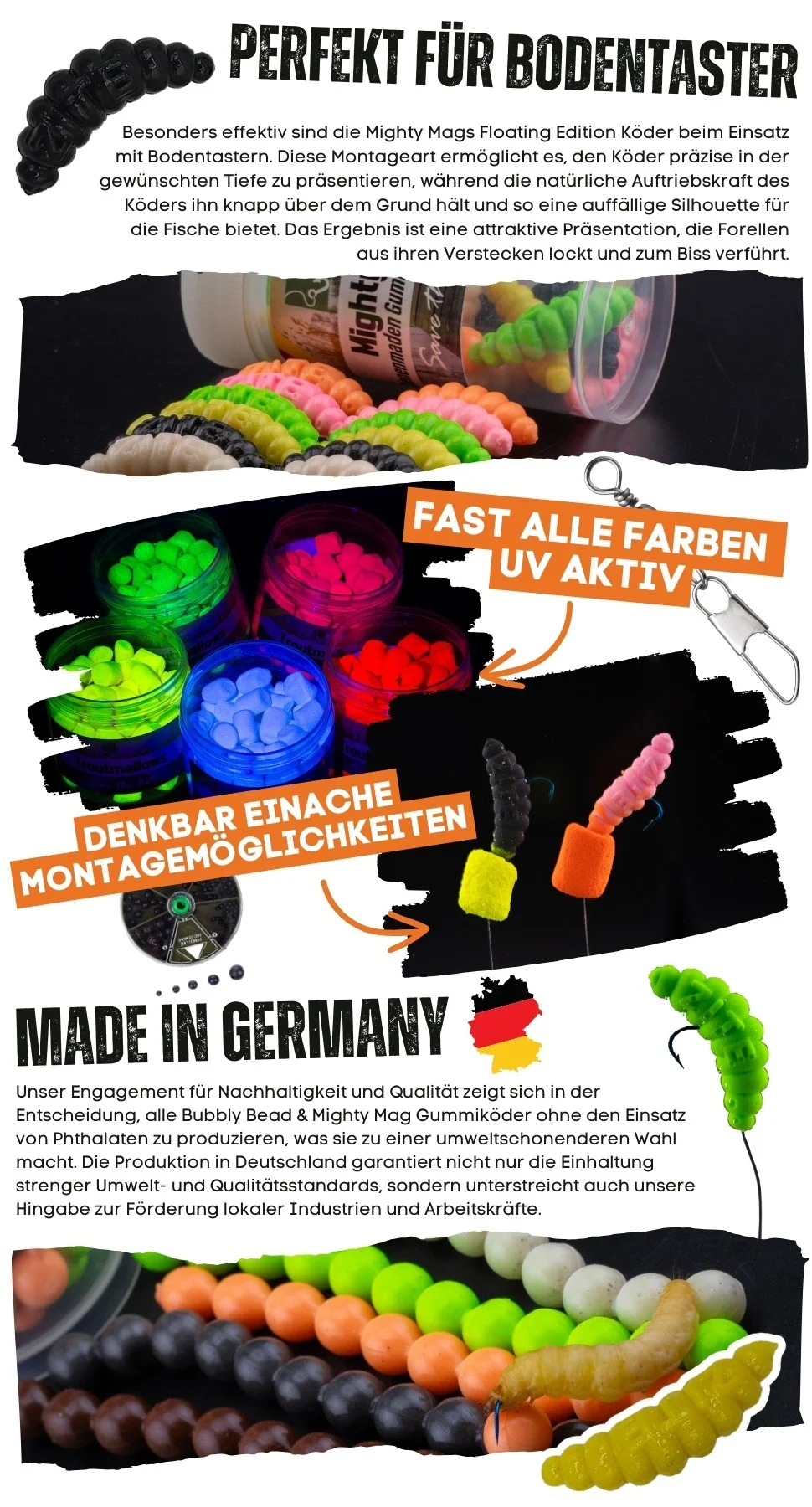 Forellenköder Set XXL - Troutmallows Bubbly Beads Mighty Mags & Zubehör + Köder-Überraschung GRATIS - Detaillierte Übersicht