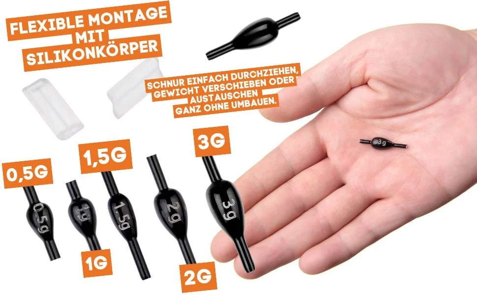 Fixdrops Blei Set 25 STK in Sortierbox 0,5-3g Forellenbleie Grundangeln - Detaillierte Übersicht