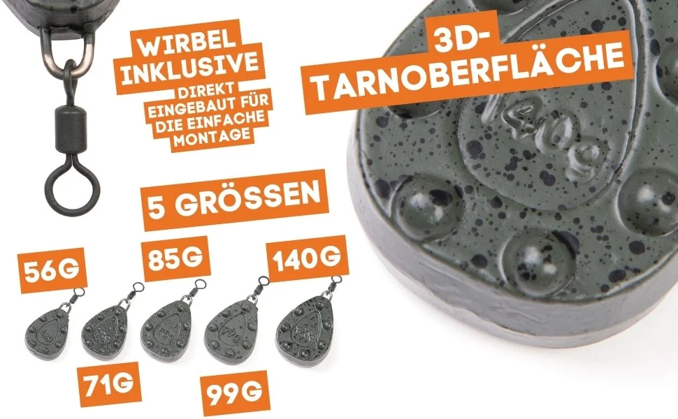 Zite Fishing Grip Karpfenblei 9tlg. 56-140g Durchlaufwirbel integriert Karpfen-Angeln - Detaillierte Übersicht