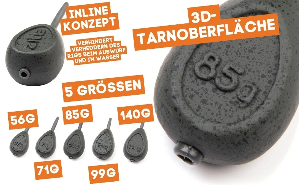 Zite Fishing Inline Karpfenblei 9tlg. 56-140g Durchlaufblei Grundangeln Karpfen-Angeln - Detaillierte Übersicht