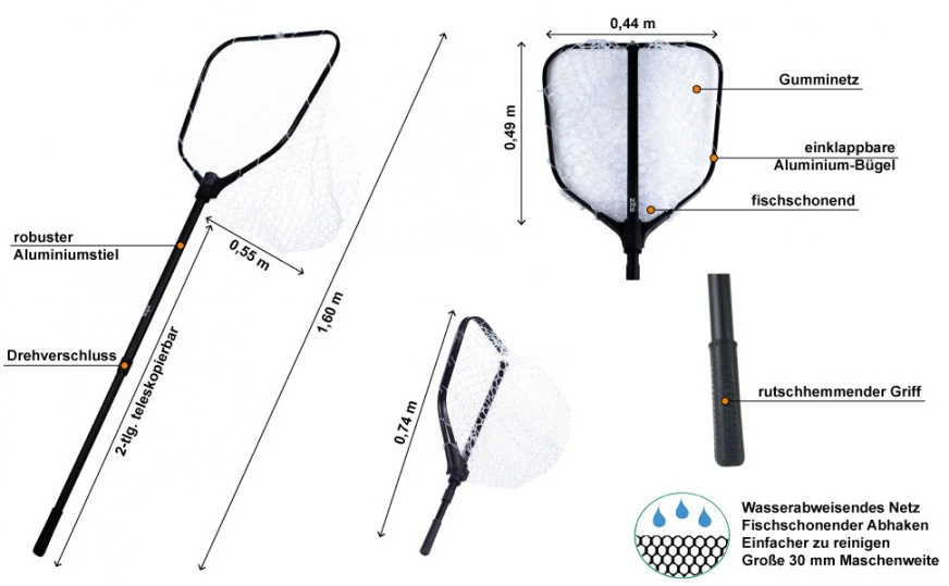 Forellenkescher Trout Spoon Kescher Gummiert PVC Netz Zite Fishing - Detaillierte Übersicht