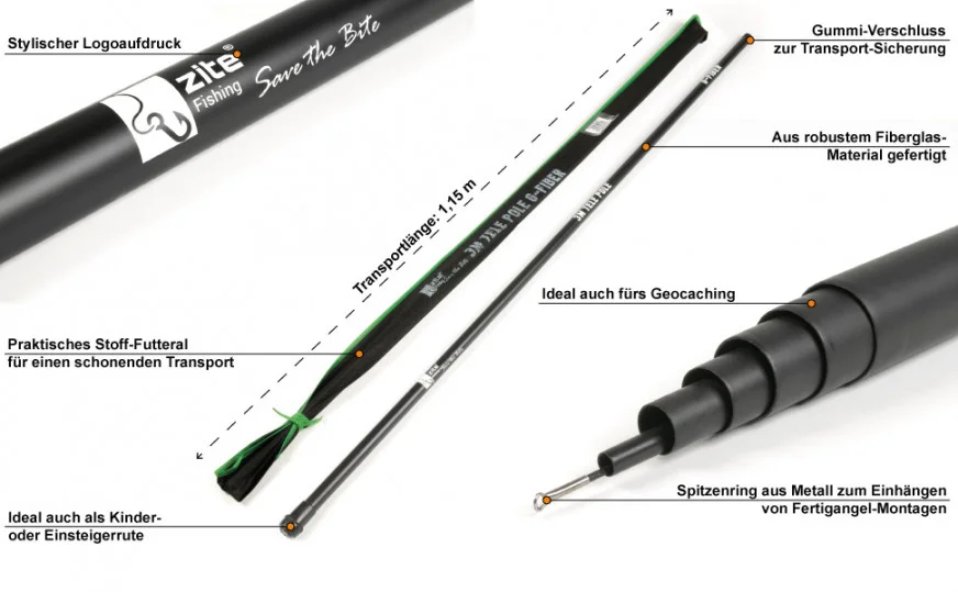 Teleskop Stipprute 4m aus Fiberglas Zite Fishing - Detaillierte Übersicht