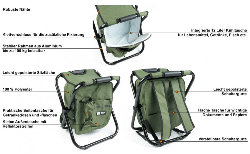 Angelhocker mit Kühlfach mit Angelrucksack Funktion Zite Fishing - Detaillierte Übersicht