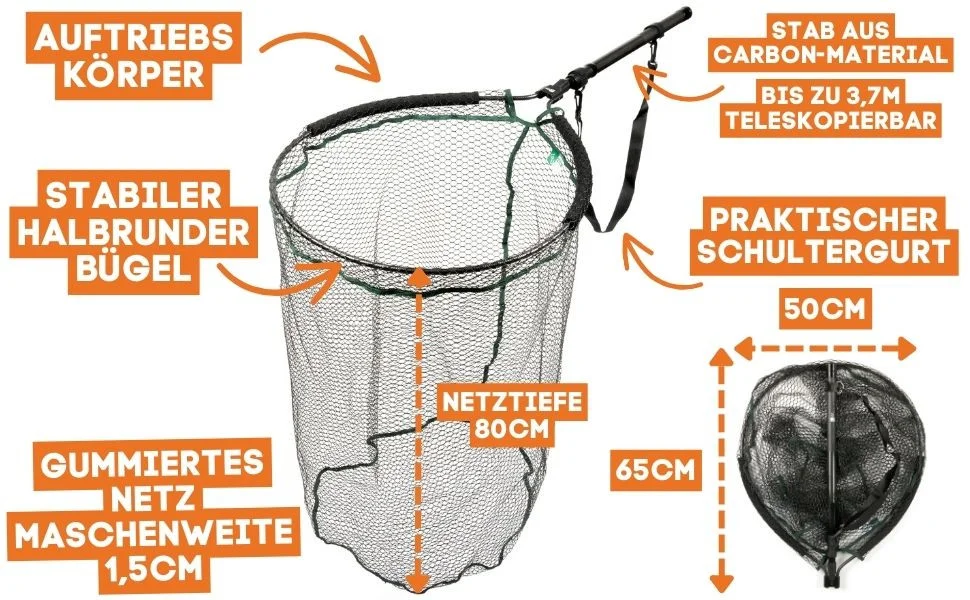 Streetfishing Kescher Gummiert Teleskop Spinnkescher Schwimmend 3,70m Zite Fishing - Detaillierte Übersicht