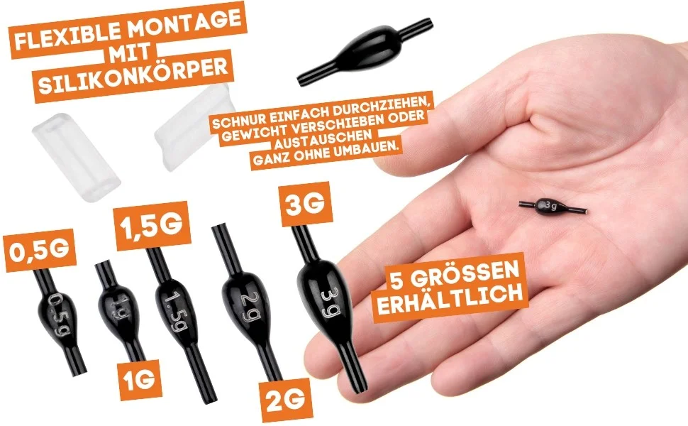  Zite Fishing Blei Fixdrops Forellenbleie 5 x 2g Angelgewicht für Grund- & Schleppangeln - Detaillierte Übersicht