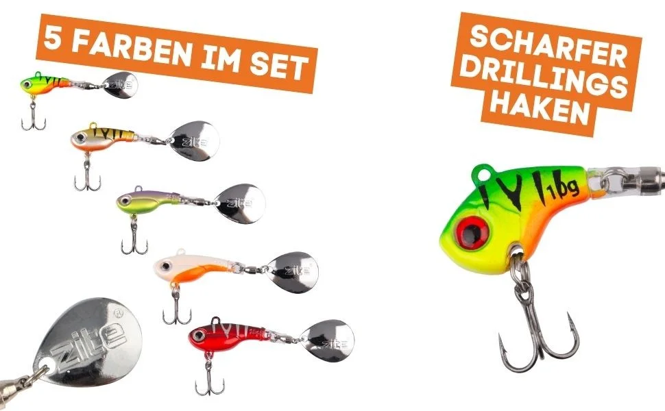 Jigspinner Set 10-20g Neon Spin Jigs Zander & Barschköder 5 Stück mit Köderbox - Detaillierte Übersicht