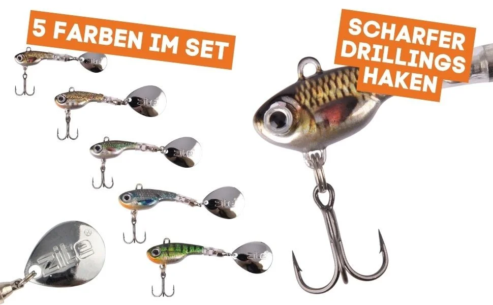 Zite Fishing Jigspinner Set 5-15g 3D Natur Design Spin Jigs Köder 5 Stück mit Köderbox - Detaillierte Übersicht