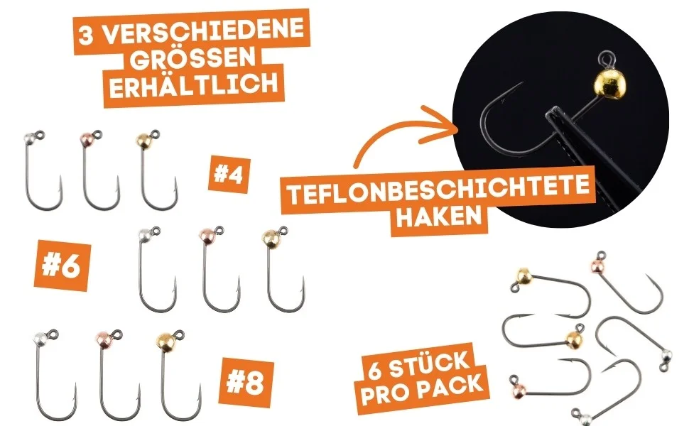 Zite Fishing Tungsten ProSharp Jighaken Set #8 Metallic 18 Angelhaken 0,3-0,7g Jigköpfe Tefloncoated in Sortierbox - Detaillierte Übersicht