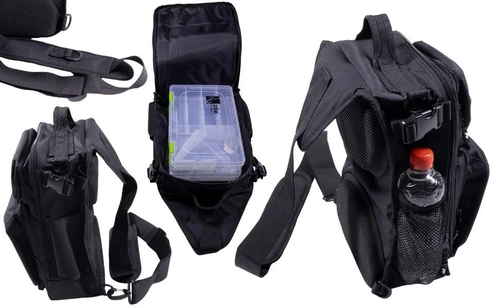 Zite Fishing Slingbag Angelrucksack mit 2 Tackleboxen - 36 x 25 x 13 cm Angeltasche - Detaillierte Übersicht