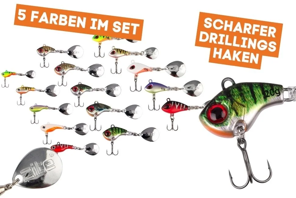 Jigspinner Starterset - Neon & Natur inkl. Haken mit Gratis Tackle-Box für Barsch, Hecht & Zander - Detaillierte Übersicht