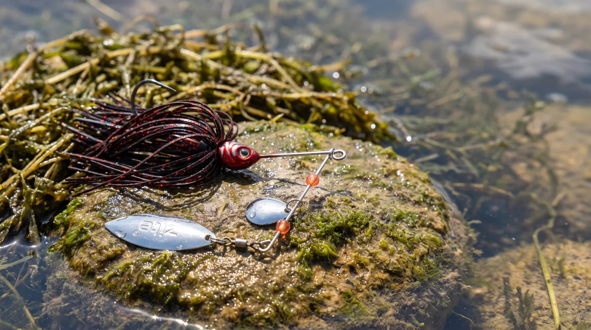 Inzite Rotator Spinnerbaits 10g – Haken 3/0 – Dark Cherry – mit Doppelspinnerblatt & Fransen - Detaillierte Übersicht