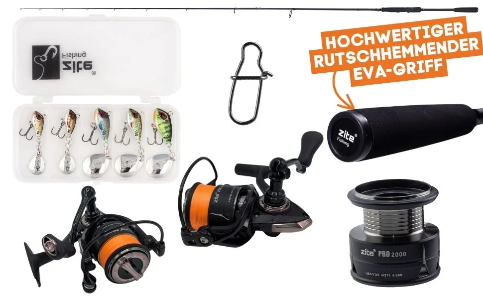 Zite Fishing Inzite Pro Stick Starter-Set Barsch Spinning Reel Pro 2000 bespult, Jigspinner Natur & Snaps - Detaillierte Übersicht